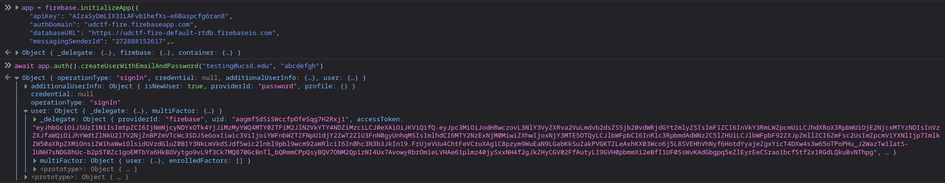 Executing lines of code in the Firefox console to obtain the authentication token