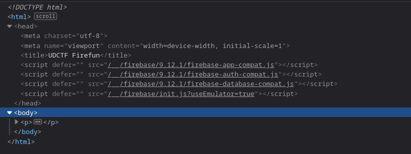 Inspect element on the Firefun page. There are four script tags in the head, all related to firebase.