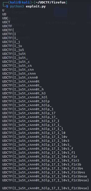 Command line output of the script
